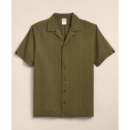 Cotton Embroidered Geo Camp Collar Short-Sleeve Shirt