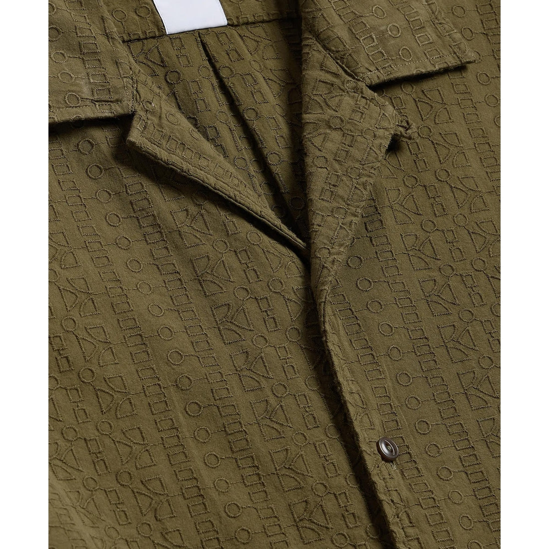 Cotton Embroidered Geo Camp Collar Short-Sleeve Shirt
