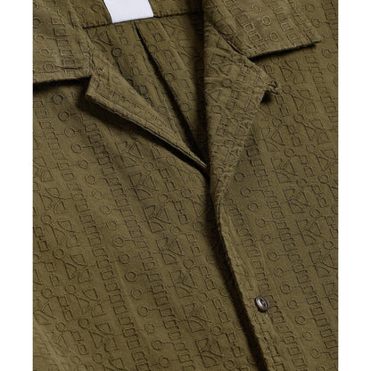 Cotton Embroidered Geo Camp Collar Short-Sleeve Shirt