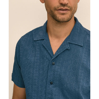 Cotton Embroidered Geo Camp Collar Short-Sleeve Shirt