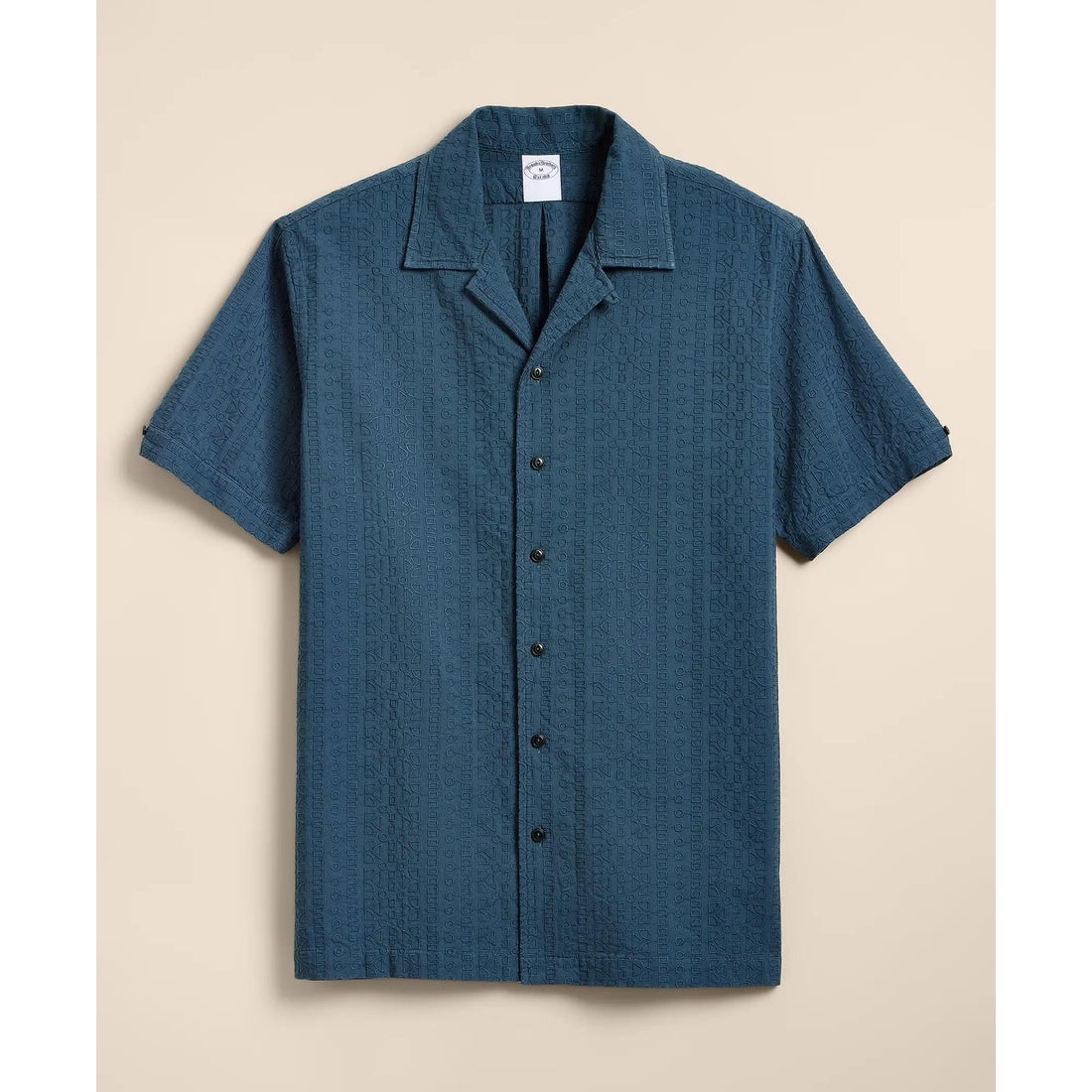 Cotton Embroidered Geo Camp Collar Short-Sleeve Shirt