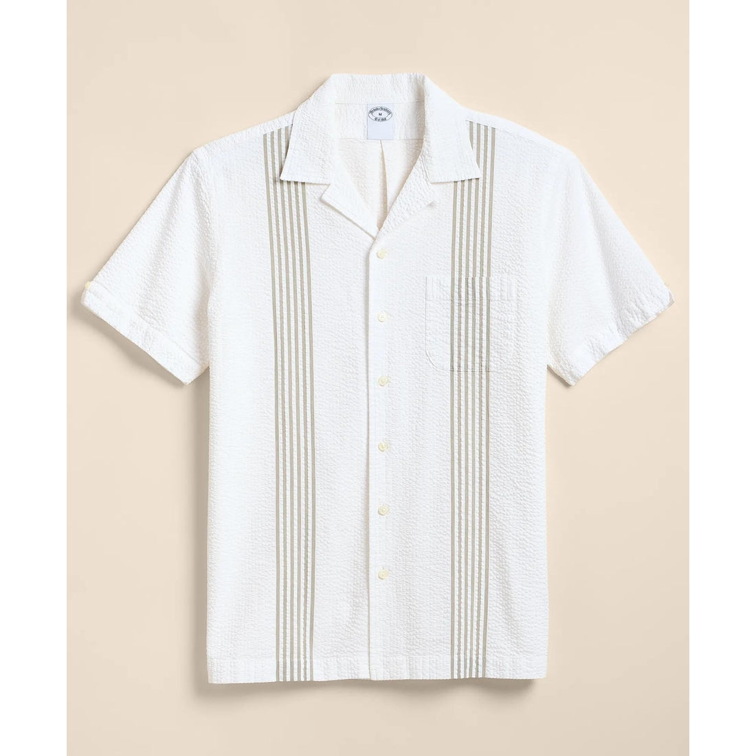 Cotton Blend Seersucker Camp Collar Shirt
