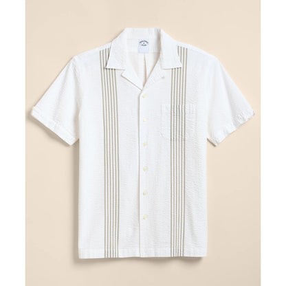 Cotton Blend Seersucker Camp Collar Shirt