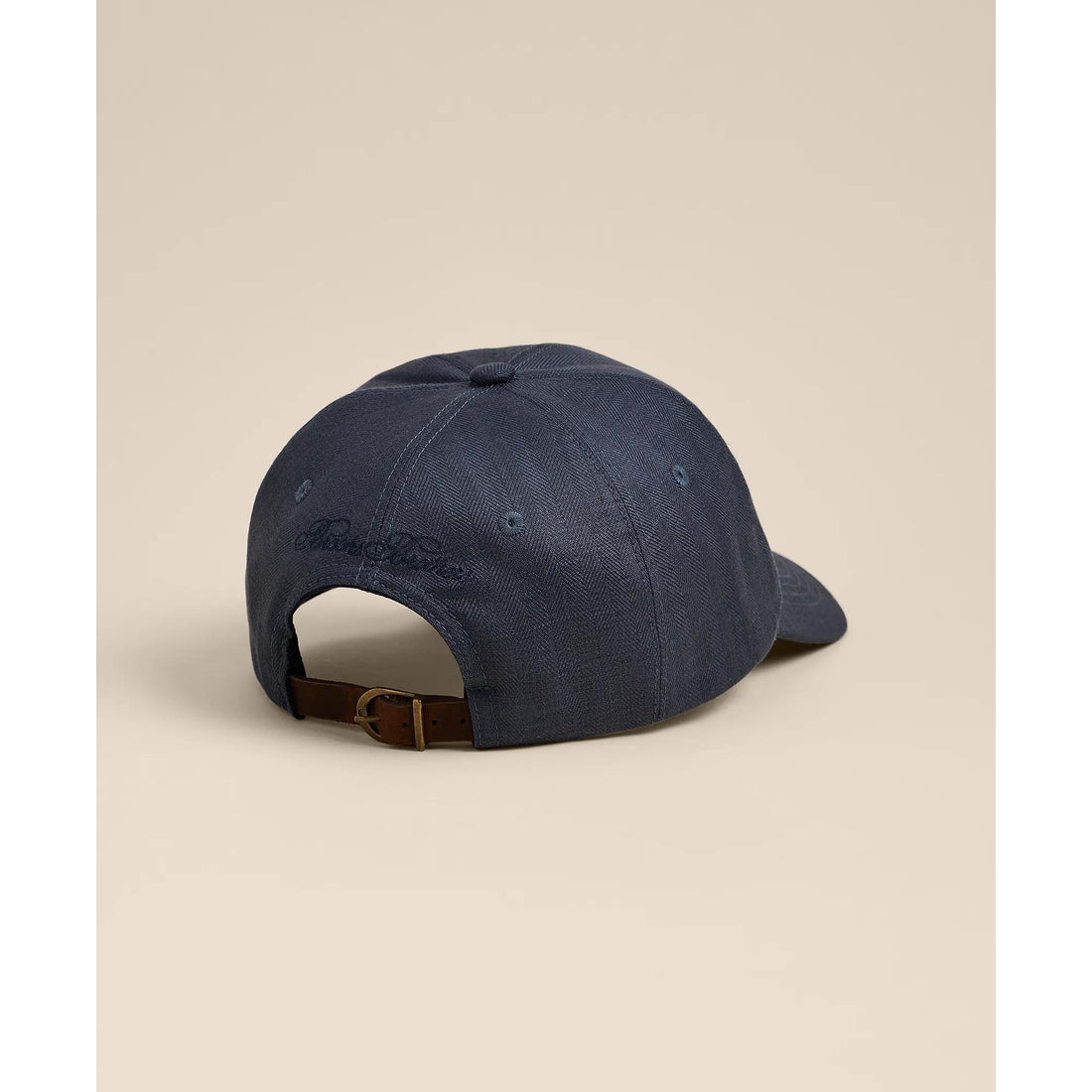 Linen Blend Herringbone Embroidered Baseball Hat