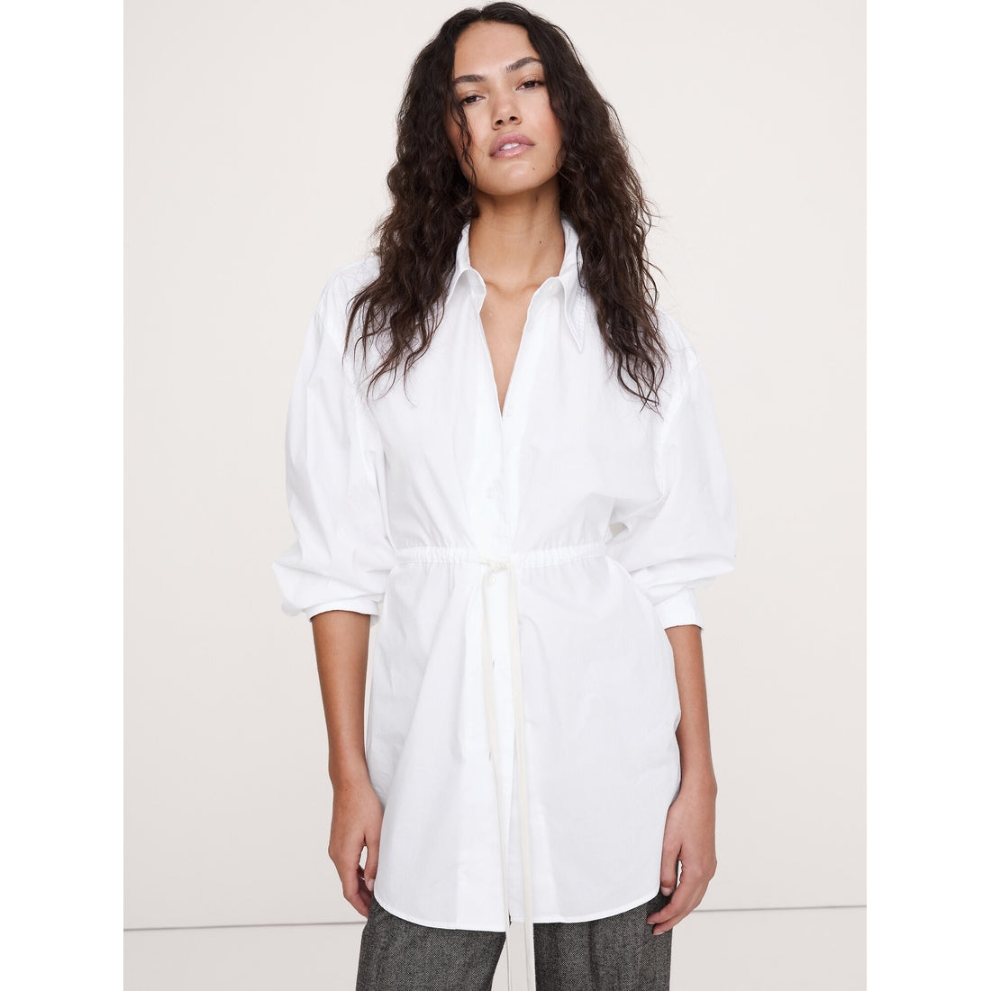 Women's Cotton Poplin Drawstring-Waist Tunic