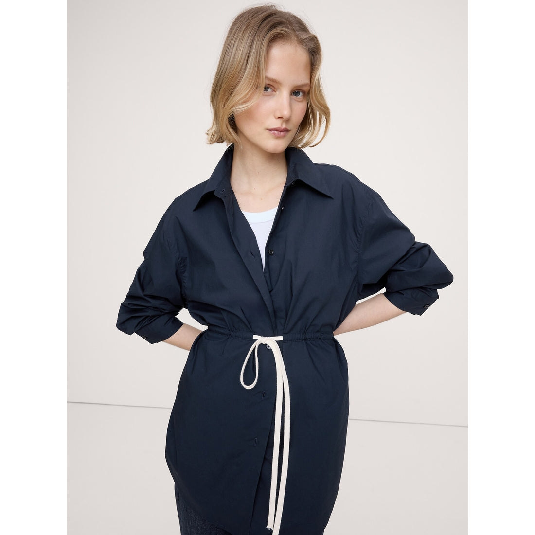 Women's Cotton Poplin Drawstring-Waist Tunic