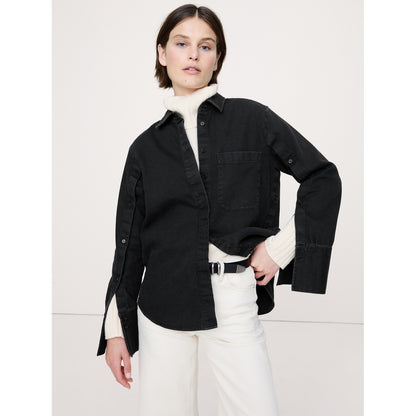 Women's Denim Button-Sleeve Shirt