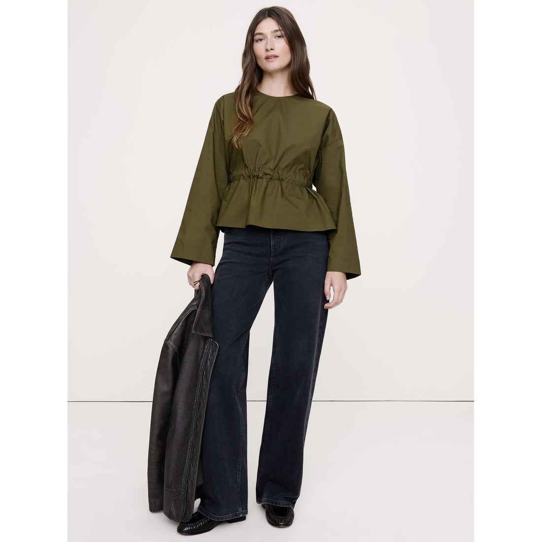 Women's Cotton Poplin Cinch-Waist Top
