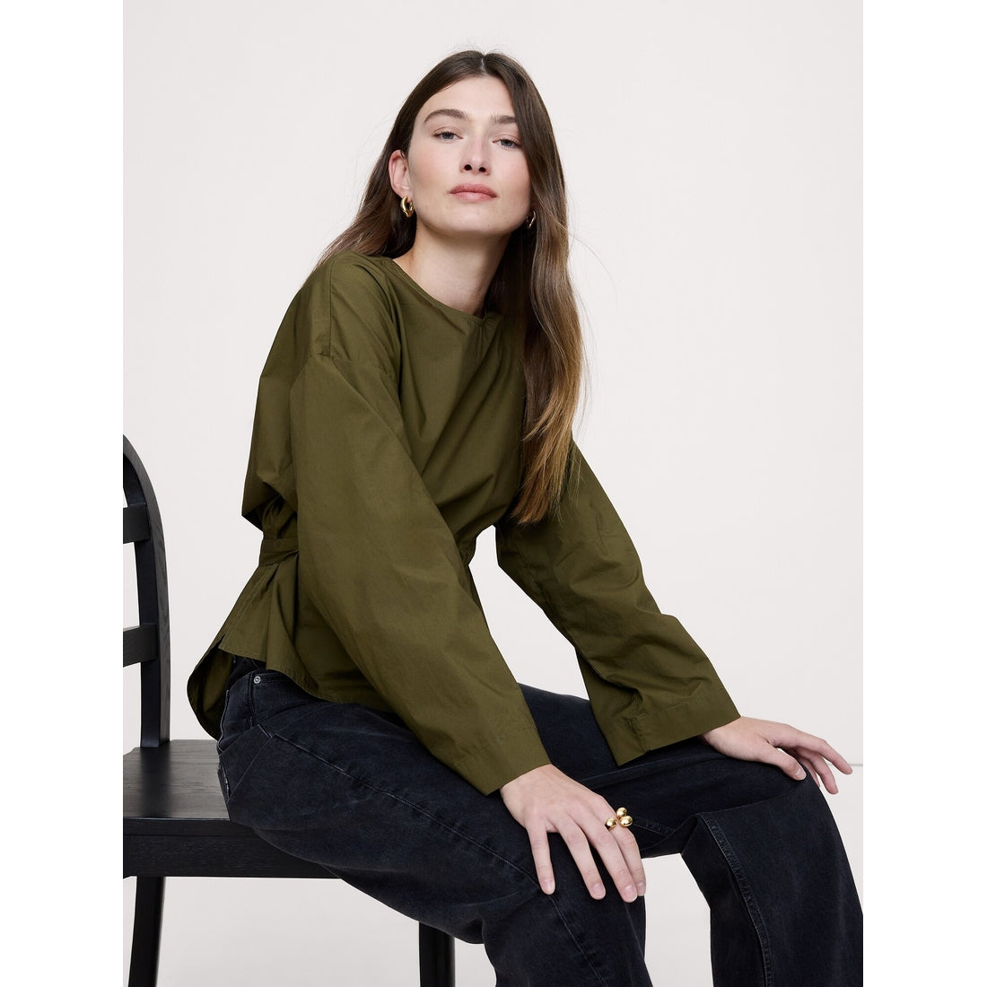 Women's Cotton Poplin Cinch-Waist Top