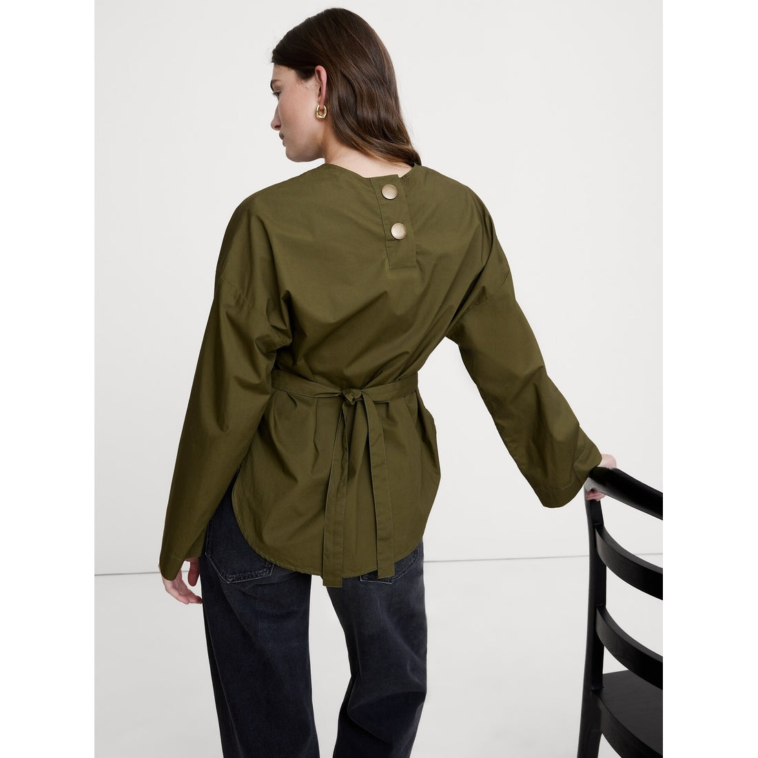 Women's Cotton Poplin Cinch-Waist Top
