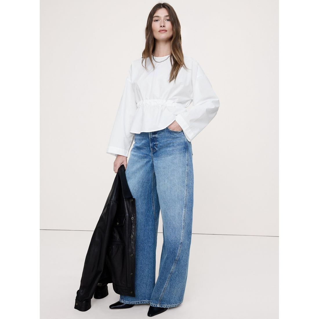 Women's Cotton Poplin Cinch-Waist Top