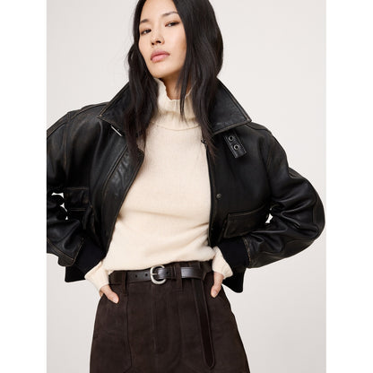 Women's Topstitch Leather Tapered Belt