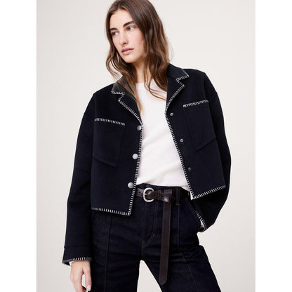 Women's Double-Faced Short Jacket With Blanket Stitch