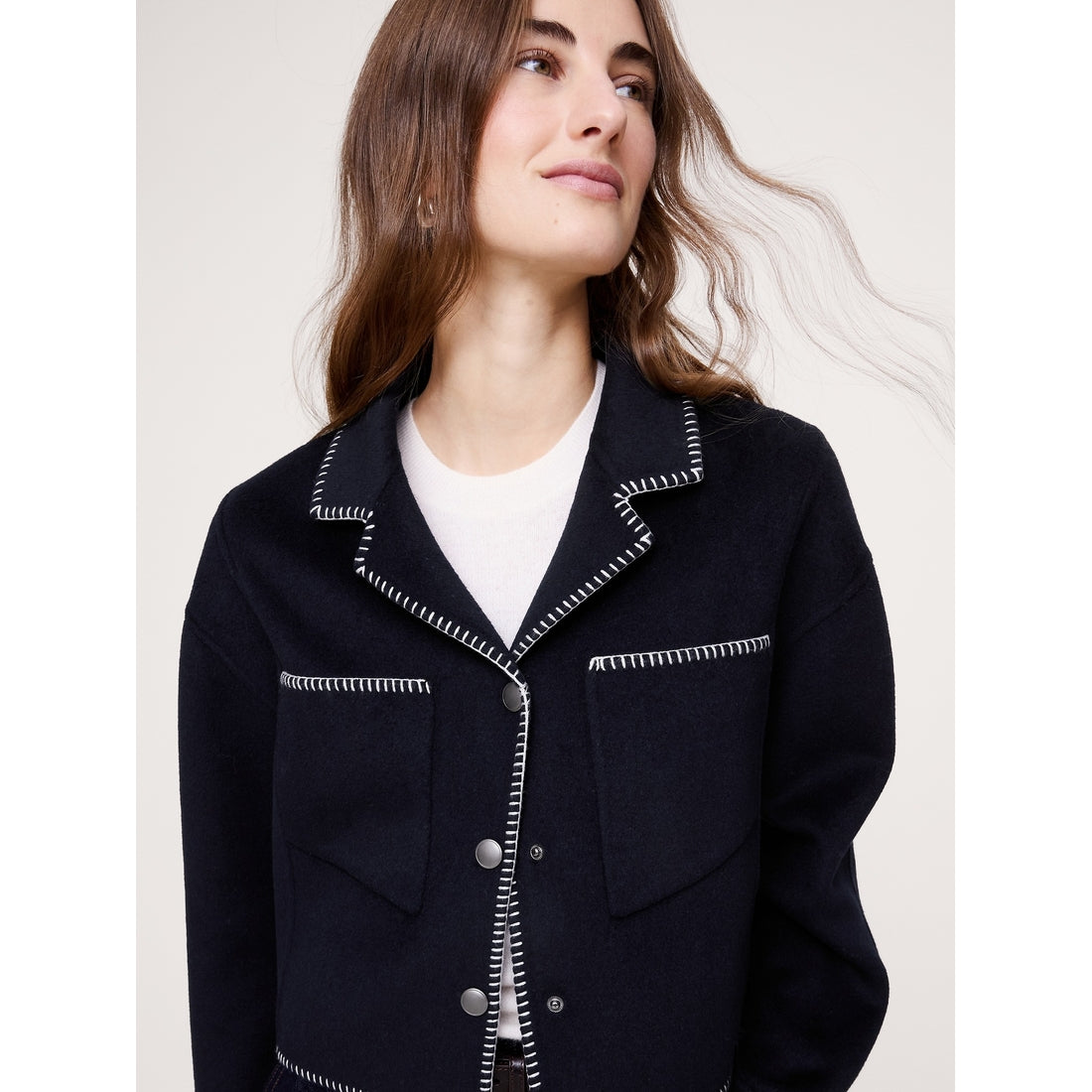 Women's Double-Faced Short Jacket With Blanket Stitch