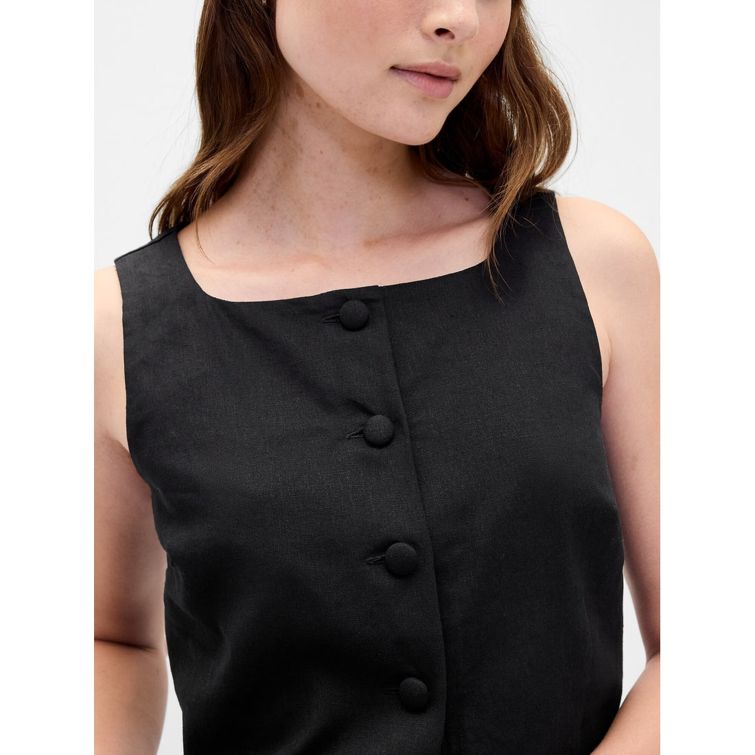 Women's Linen-Blend Button-Front Shell Top