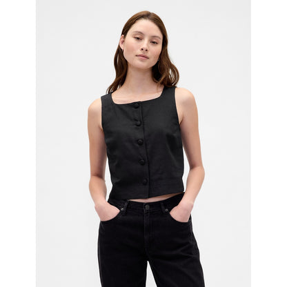 Women's Linen-Blend Button-Front Shell Top