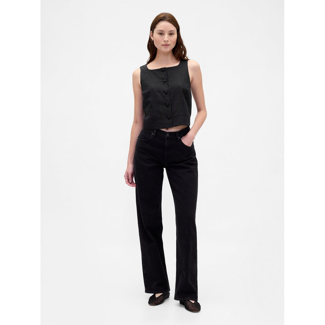 Women's Linen-Blend Button-Front Shell Top