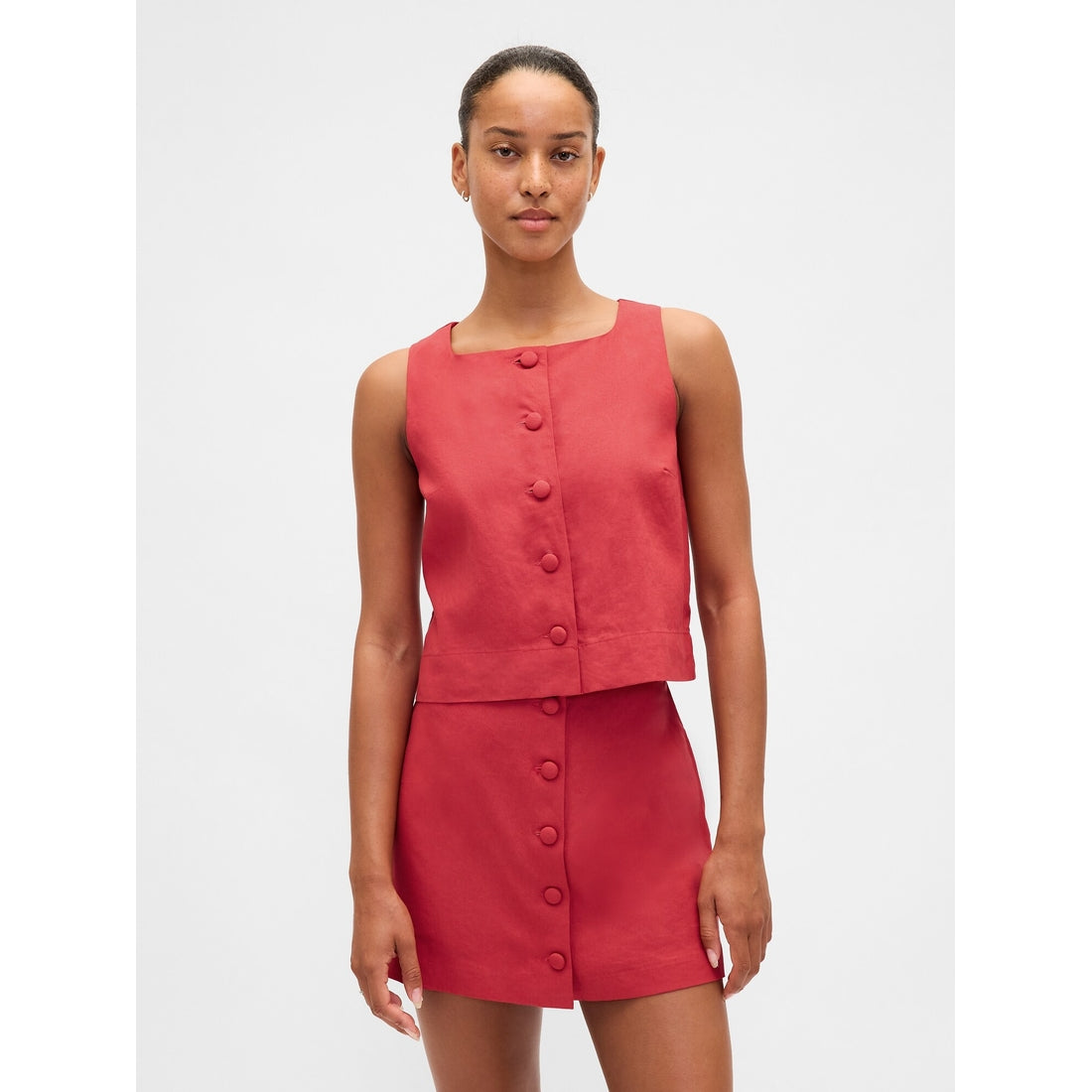 Women's Linen-Blend Button-Front Shell Top