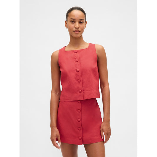 Women's Linen-Blend Button-Front Shell Top