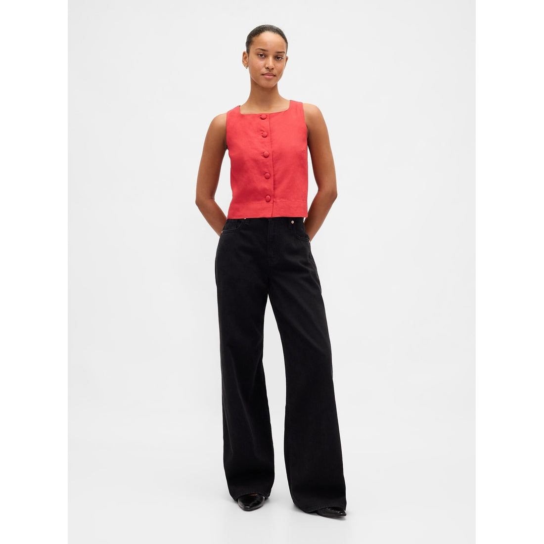 Women's Linen-Blend Button-Front Shell Top