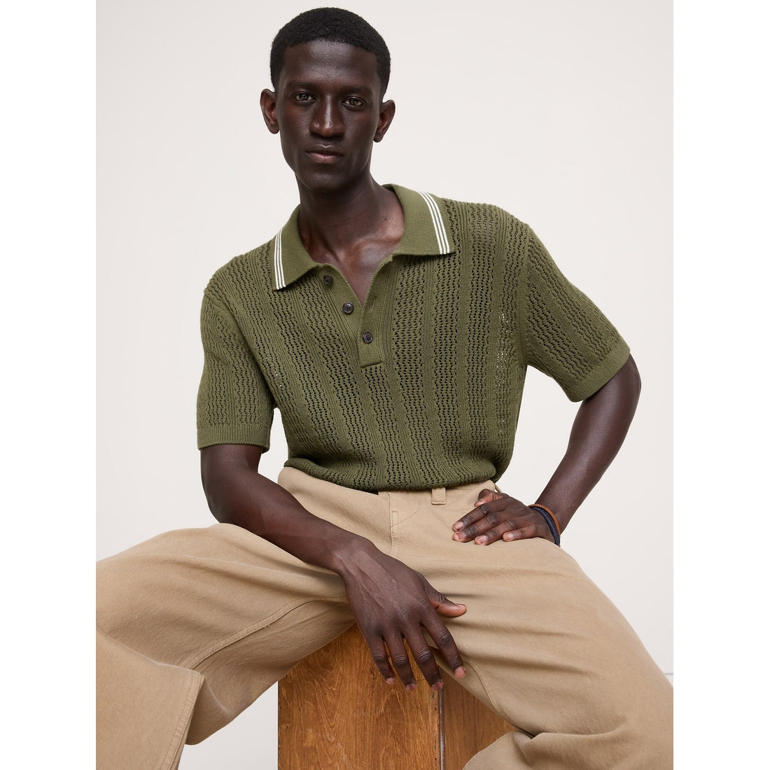 Men's Cotton Zig-Zag Sweater Polo Shirt