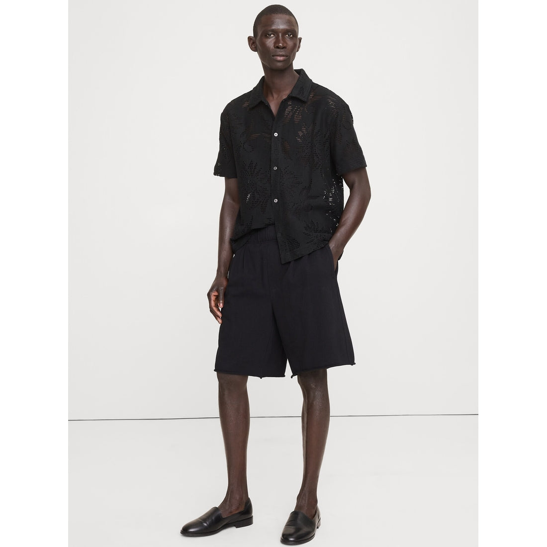 Men's Relaxed Cotton-Fleece Pleated Pull-On Short