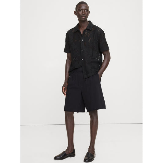 Men's Relaxed Cotton-Fleece Pleated Pull-On Short