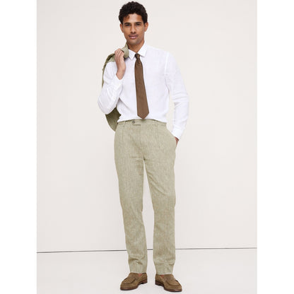 Men's Tailored Slim-Fit Green Linen-Cotton Suit Pant