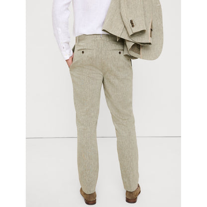 Men's Tailored Slim-Fit Green Linen-Cotton Suit Pant