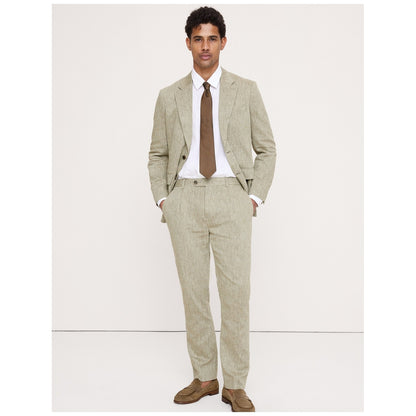 Men's Tailored Slim-Fit Green Linen-Cotton Suit Pant