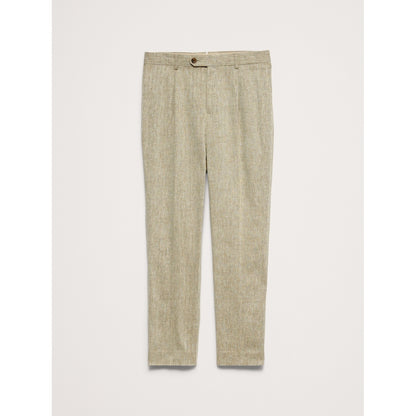 Men's Tailored Slim-Fit Green Linen-Cotton Suit Pant