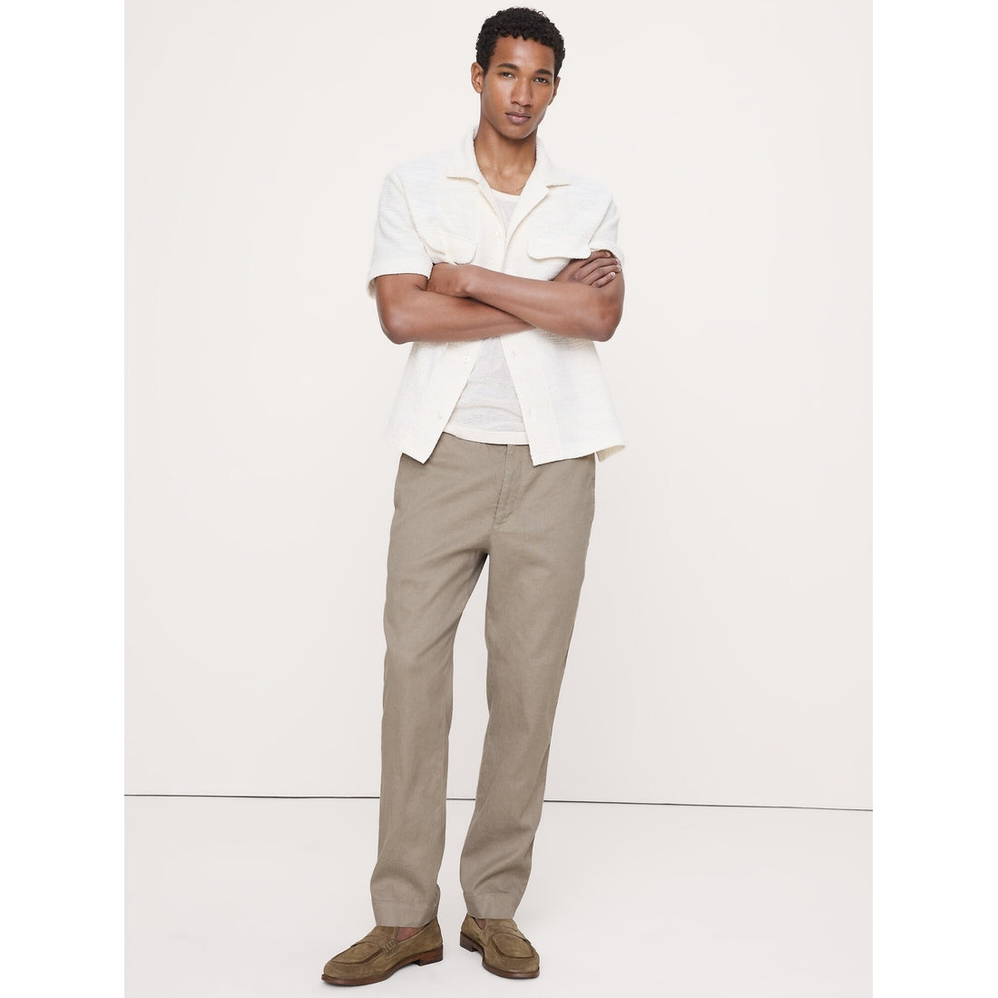 Men's Straight Italian Linen-Cotton Pull-On Pant
