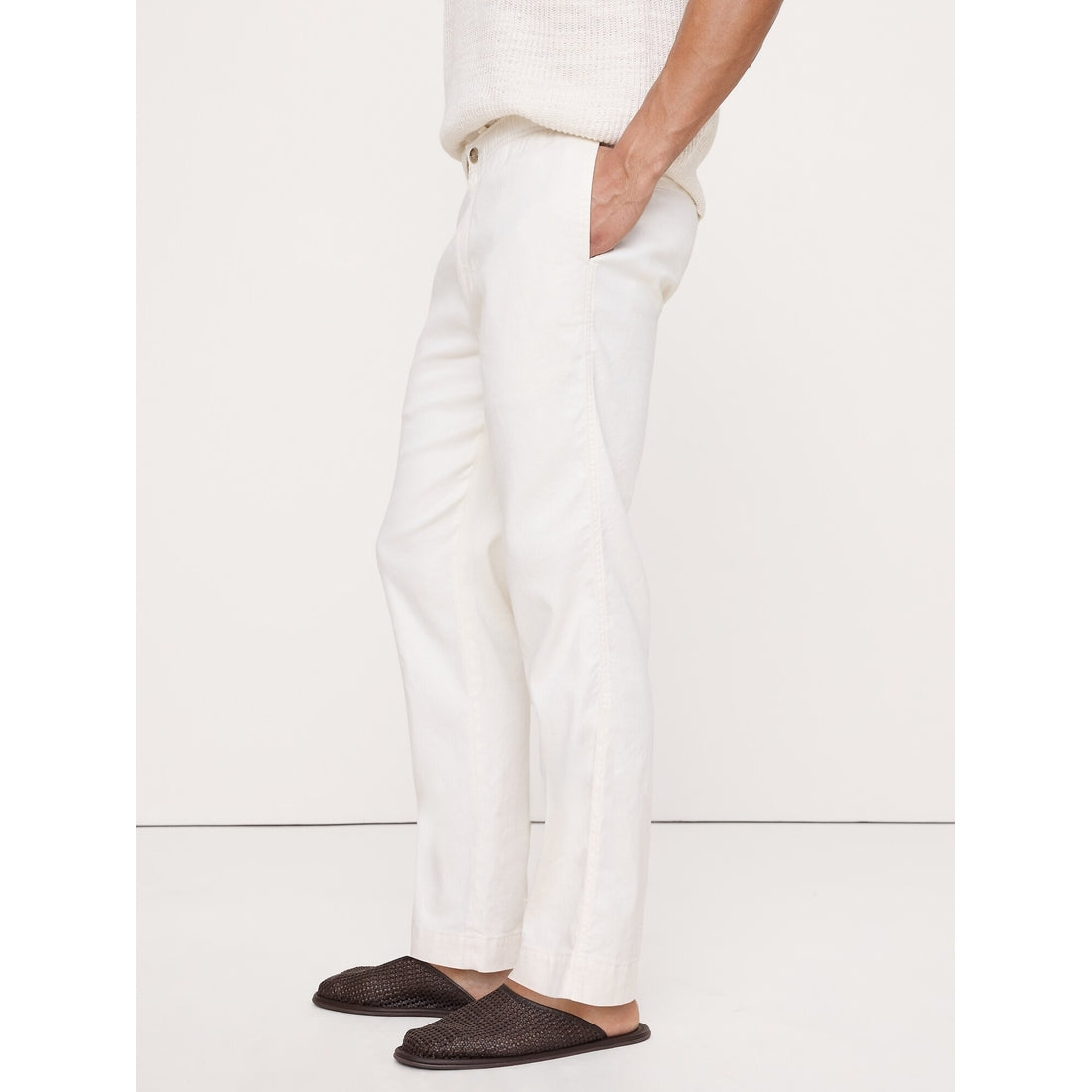 Men's Straight Italian Linen-Cotton Pull-On Pant