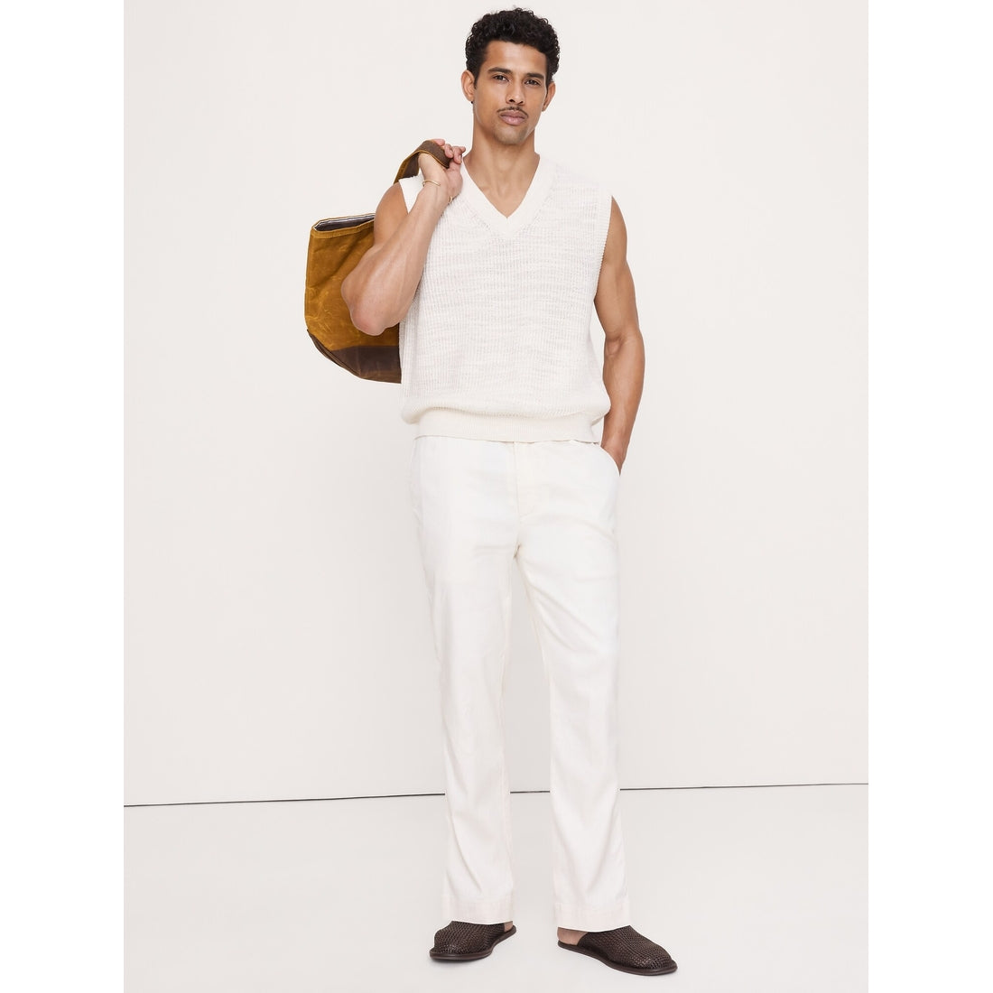 Men's Straight Italian Linen-Cotton Pull-On Pant