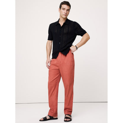Men's Straight Italian Linen-Cotton Pull-On Pant