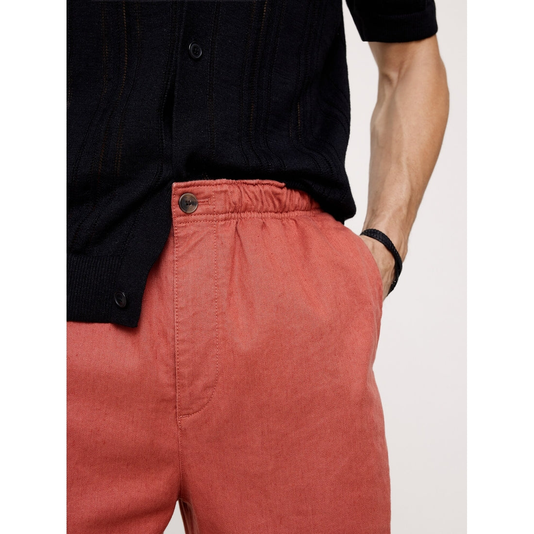 Men's Straight Italian Linen-Cotton Pull-On Pant