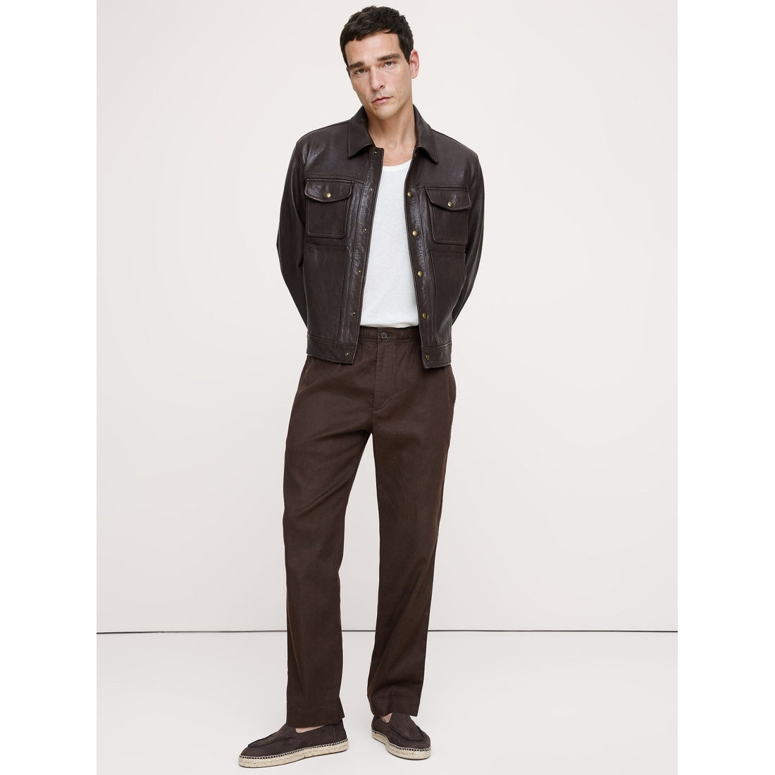 Men's Straight Italian Linen-Cotton Pull-On Pant