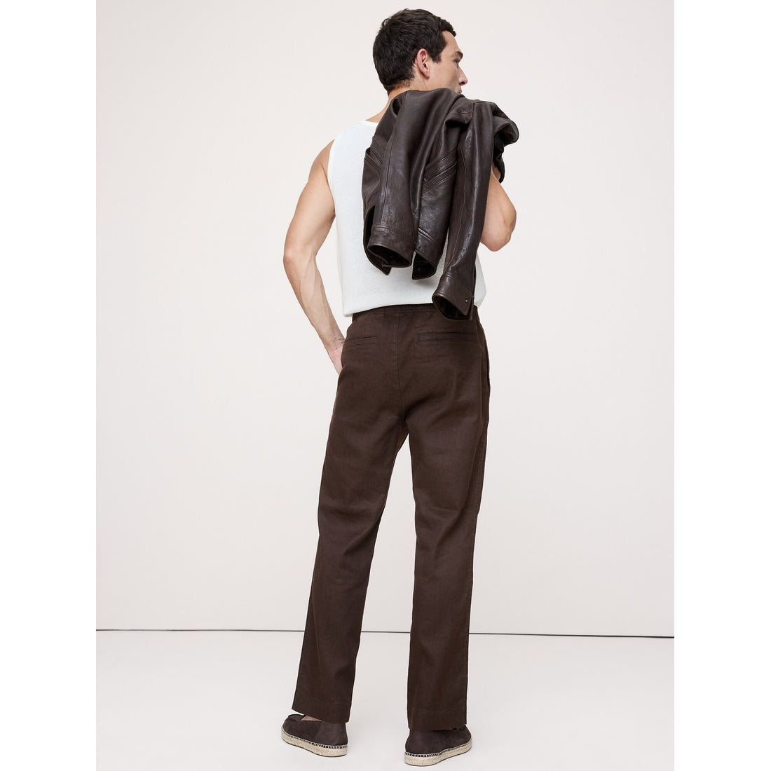 Men's Straight Italian Linen-Cotton Pull-On Pant