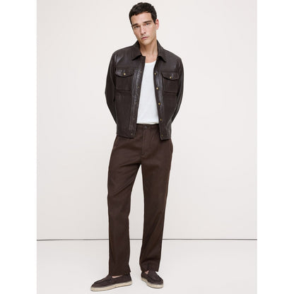 Men's Straight Italian Linen-Cotton Pull-On Pant