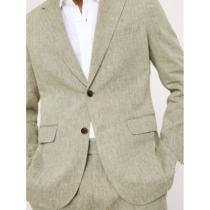 Men's Tailored Slim-Fit Green Linen-Cotton Suit Jacket