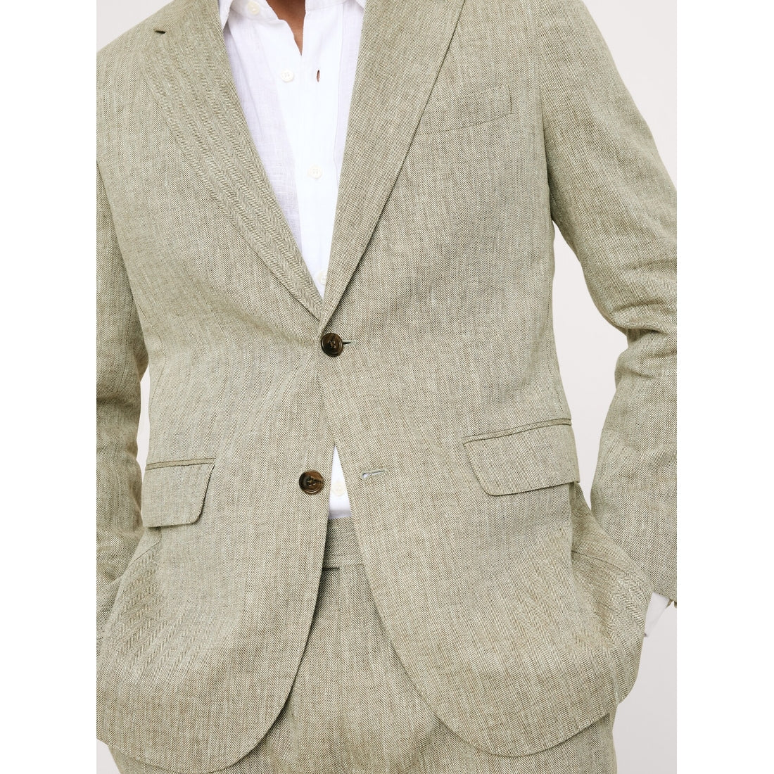Men's Tailored Slim-Fit Green Linen-Cotton Suit Jacket