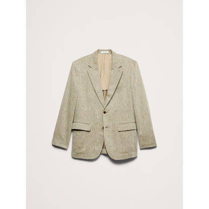 Men's Tailored Slim-Fit Green Linen-Cotton Suit Jacket