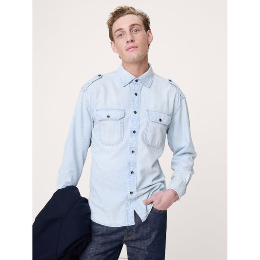 Men's Relaxed-Fit Washed Denim Utility Shirt