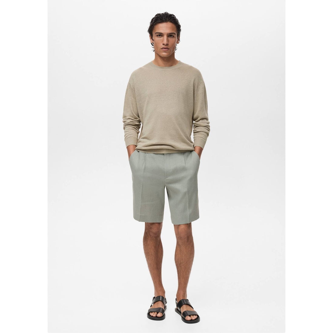 100% Linen Bermuda Shorts With Pleats