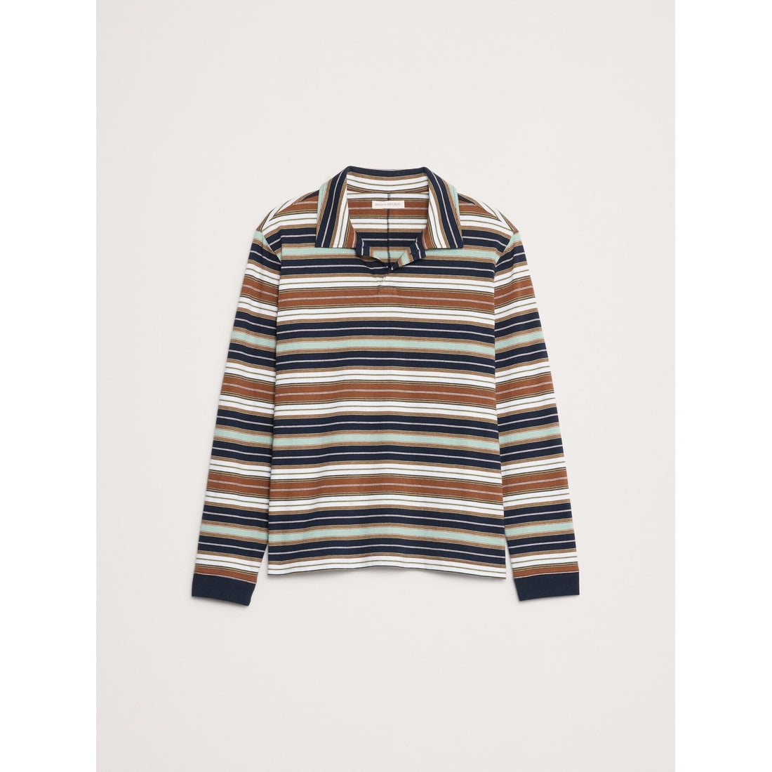 Men's Relaxed Stripe Cotton Johnny-Collar Polo Shirt