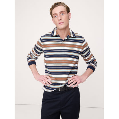 Men's Relaxed Stripe Cotton Johnny-Collar Polo Shirt