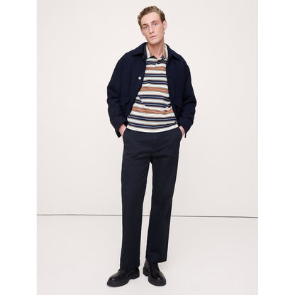 Men's Relaxed Stripe Cotton Johnny-Collar Polo Shirt