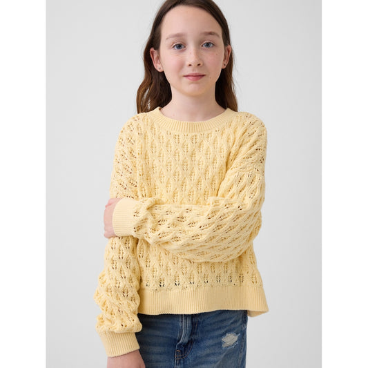 Girls' Crochet Oversized Crewneck Sweater