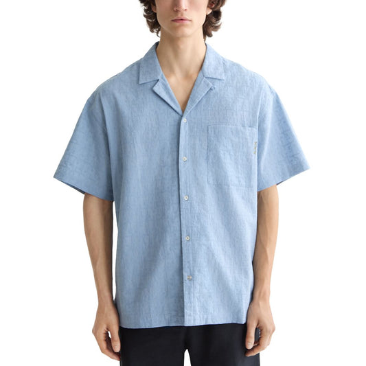 Scotch & Soda Men's Relaxed Fit Short Sleeve Cross Hatch Button-Front Camp Shirt