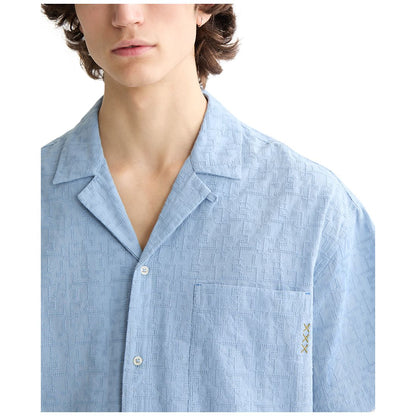 Scotch & Soda Men's Relaxed Fit Short Sleeve Cross Hatch Button-Front Camp Shirt